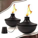 FAN-Torches 2-Pack Upgraded Tabletop Torches, 24 oz Citronella Torch Lights, Refillable Torch with Wicks, Covers, and Funnel Included - Ideal for Garden, Patio, Deck, Yard, Party, Landscape