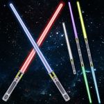 KEGOZ Light Saber 7 Colors Changing, Extendable FX Sound(Motion Sensors) Light Sword for Galaxy War Fighter Warriors, Halloween Xmas Children's Day Birthday Present(2 Pack)