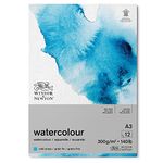 Winsor and Newton Watercolour Paper Pad, A3, 12 Sheets, 300 g/m�, Glue Bound, Cold Pressed, Acid , Mixture of 25 Percent Cotton and Cellulose Fibres, Natural White