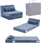 Tiita Folding Sofa Bed for Kids, Quad-Fold Mattress with Pillow, Soft Plush Couch, Portable Storage Bag, Convertible Lounger, for Playroom, Living Room, Guest Room, Blue Grey