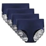 LIQQY Women's Combed Cotton Knickers Full Comfort Fit Lace Brief Underwear Pack of 4 (Navy Blue, XX-Large)