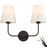 PASSICA DECOR Hardwired Wall Sconces Set of 2-Lights Modern Matt Black Double Wall Lamp with Fabric Shade Farmhouse Sconces Wall Lighting for Bedroom Fireplace Living Room Stairs Light Fixture……