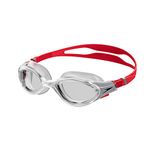 Speedo Unisex Biofuse 2.0 Swimming Goggles | Patented Easy Adjustment | Anti-Fog | Anti-Leak | Enhanced Fit | Improved Comfort , Fed Red/Silver/Clear, One Size