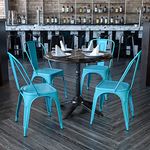 Flash Furniture Commercial Grade 4 Pack Metal Indoor-Outdoor Stackable Chair, Crystal Teal-Blue, Set of 4