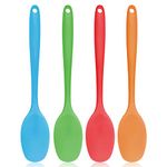 4 Pieces Silicone Spoons, 11inch Long Handle Mixing Spoons Heat Resistant Baking Serving Spoon Silicone Cooking Tools One Piece Design Silicone Spatula for Kitchen Cooking Stirring