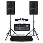 Power Dynamics Complete PA System Package - SL8 8" PA Speakers, 8 Channel Mixer Amplifier & Stands