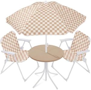 Best Choice Products Kids Picnic Table and Chair Set with Umbrella, 3-Piece Foldable Outdoor Table Set for Toddlers Ages 2-5, Patio Play Furniture, 70 lb Chair Capacity, 110 lb Table Capacity​ - Tan