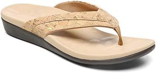 MEGNYA Womens Orthotic Flips Flops Sandals, Plantar Fasciitis Arch Support Sandals for Flat Feet, Proven Heel and Foot Pain Relief Comfortable Walk, W8-khaki, 7 US