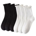 SKHAOVS 6 Pairs Women Ankle Socks Lace Ruffle Socks Solid Color Socks Lace Socks Knit Socks Comfortable Breathable Socks Beautiful Frilly Lace Trim Ankle Trainer Liner Socks for Women Girl (6 Pairs)