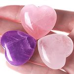 XIANNVXI 3Pcs Amethyst Rose Quartz Clear Quartz 30mm Natural Healing Crystal Heart Stones Set Polished Love Palm Pocket Gemstones for Chakra Reiki Gifts