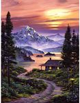 DIY 5D Diamond Painting by Numbers Kits, Mountain Lake Trees Cabin, Full Drill Rhinestones Paint with Diamonds Crystal Diamond Art (Cabin)