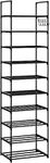 VTRIN 10 Tiers Narrow Shoe Rack 20-25 Pairs Shoe and Boots Organizer Storage Sturdy Shoe Shelf, Tall Shoe Rack for Entryway, Black Shoe Organizer for Closets with 5 Hooks