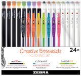 Zebra Pen Creative Essentials Clicking Set, Includes 8 Markers, 8 Colored Pencils and 8 Sarasa Clip Retractable Gel Pens, Assorted Ink Colors, 24-Pack, 76124