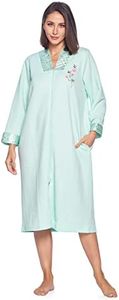 Casual Nights Women's Quilted Long Sleeve Zip Up House Dress Robe, Green, M