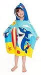 Hooded Beach Towel Printed, Quick Dry, Sand Resistant, for Pool, Beach, Gym, Camping, Travel-Shark Surfer