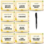 Sidhways Kannada-Yellow Kitchen Pack of 110 Printed Waterproof Vinyl Stickers for Mason Jars,Bottle Labels - 80 Printed, 30 Blank Stickers with Marker Pen