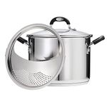 8 QT Covered Lock-N-Drain Stock Pot - Stainless Steel - TRI-PLY Base - MEX - Gourmet