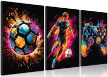 BGFCE Framed Canvas Wall Art Decor, Paintings Art Game Controller Color Splash Ink Canvas Painting, Posters for Room Aesthetic, Soccer Canvas Wall Art for Boys Room Decor 16×24 - Set of 3