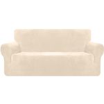 Granbest Premium Thicken Plush Velvet Sofa Cover 3 Seater High Stretch Couch Cover Super Soft Sofa Slipcover Luxury Furniture Protector for Pets and Kids (3 Seater, Beige)