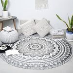 Peacock Mandala Round Tapestry Beach Towel Indian Maditation Bohemian Hippy Grey Psychedelic Dorm Room Decor - 48 Inch