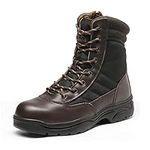 NORTIV 8 Men's Safety Steel Toe Work Boots Anti-Slip Military Tactical Boots Dark brown Size 12 M US Trooper-Steel