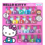 Hello Kitty Non-Toxic Water-Based Peel-Off Nail Polish Set with Glittery, Shimmery & Opaque Colors for Girl Kids Ages 3+, Perfect for Parties, Sleepovers & Makeovers, 18 Pcs