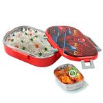 CELLO Feast Deluxe Kids Lunch Box Spider Man, Red | Leak-Proof Snacks Tiffin Box for School Kids Inner Stainless Steel Mini Box | 2 Container with Locking Lid | Ideal for School & Picnic