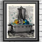 Bathroom Wall art on Antique Dictionary Book Page, Rubber ducks having a bath