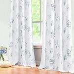 Blue and Grey Curtains 96 Inches Long for Bedroom 2 Panels Grommet Darkening Beautiful Minimalist Serene Flower Print Thermal Insulated 80% Blackout Extra Long Curtains for Living Room 96 Inch Length