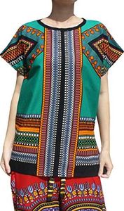 RaanPahMuang Bright Arrowhead African Dashiki Traditional Cut Front Collar Shirt Medium Jungle Green