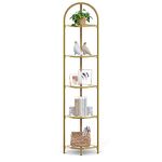 VASAGLE 5-Tier Corner Shelf Stand, Corner Bookshelf, Bathroom Organizer, Plant Stand, Tempered Glass, Metallic Gold ULGT810A01