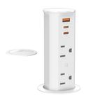 ANNQUAN 2 inch Pop Up Outlet for Countertop with PD20W USB Ports,2 Outlets Tamper Resistant,Splashproof Pop Up Socket for Home Office Kitchen White (CSA Approved)