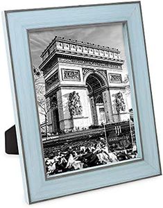 Isaac Jacobs 8x10 Blue w/Brown (Vertical & Horizontal) Double Border Picture Frame w/Black Fabric Easel, Wall-Mountable, Made for Tabletop & Gallery, Home or Office (8x10, Blue W/Brown)