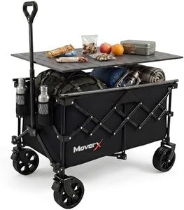 MoverX 120L Camping Trolley on Wheels, Table Folding Wagon, Portable Camping Cart, Foldable Trolly for Festival Beach Outdoor Garden Picnic Shopping Fishing, Wide Wheels, Adjustable Handle, Black