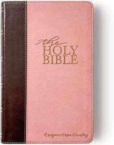 Hand Lettered and Laser Engraved KJV Bible, Two-Tone Pink and Brown Cover, Giant 14 pt. font size, Personalized Gift, Custom Name Engraving Available