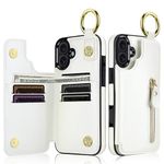 Vofolen for iPhone 16 Plus Case with Card Holder Slots 16 Plus Wallet Case PU Leather Flip Case Ring Zipper Magnetic Closure Case Shockproof Protective Case Cover for iPhone 16 Plus Phone Cases,White