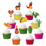 45 Pcs Mexican Fiesta Cupcake Toppers Mexican Cactus Donkey Sombrero Pepper Taco Maraca Guitar Cupcake Toppers Cake Picks for Mexican Themed Cake Decorations Party Decorations