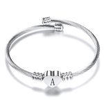 Luluadorn Women Heart A Initial Letter Charm Cuff Bracelets Expandable Stainless Steel Alphabet Name Bangle Bracelets Birthday Gifts