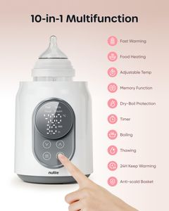 Nuliie 10-in-1 Baby Bottle Warmer – LCD, Timer, Smart Temp Control, BPA-Free