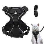 Cat Harness and Lead Set, Adjustable Kitten Harness and Lead Set with Reflective Strips Escape-Proof, Cat Vest Harness with Leash Sets for Cats Dogs Pets Walking (Black, S)