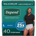 Depend Fresh Protection Adult Incontinence Underwear for Men (Formerly Depend Fit-Flex), Disposable, Maximum, Large, Grey, 40 Count