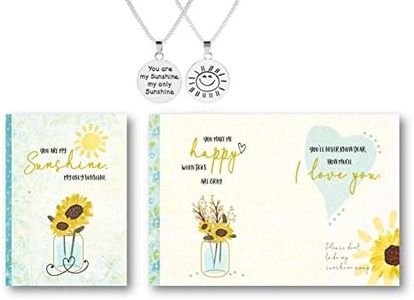 Smiling Wisdom - You are My Sunshine Necklace Gift Set - Happy Greeting Card - for Woman, Sister, Daughter, Mother, Teen Girl - Double Sided Round - Silver