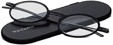 ThinOptics Manhattan Reading Glasses 2.50 Round Black Frames With Milano Magnetic Case - Thin Lightweight Compact Readers 2.50 Strength
