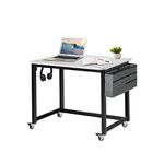 AHB Rolling Computer Desk with 4 Smooth Wheels, Simple Style Mobile Writing Desk Home Office Study Table Movable Workstation with Metal Frame (White, 32")