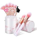 Makeup Brushes Sets Glamour Gaze 16PCS Pink Marble Make up Brushes Foundation Eyeshadow Concealer Eyebrow Blush Brush Set With Makeup Brush Holder and Silicone Mask Brush