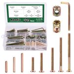 Keadic 131 Pcs Zinc Plated M6 40/50/60/70/80mm Baby Bed Screws Hardware Replacement Kit with Fluted Wood Dowel Pins, M6 Hex Socket Head Cap Barrel Bolt Nuts for Furniture