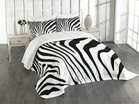 Lunarable Zebra Print Bedspread, Animal Skin Pattern Nature and Desert Life Theme Simplistic Illustration, Decorative Quilted 3 Piece Coverlet Set with 2 Pillow Shams, King Size, Black and White