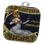 3dRose Vintage Absinthe Vichet French Liquor Advertising Poster - Pot Holder, 8 by 8-Inch (Phl_129955_1)