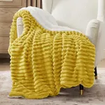 Bedsure Sherpa Throw Blanket for Couch - Super Soft Cozy Blanket for Bed, Fleece Thick Warm Blanket for Winter, Plush Yellow Throw Blanket Gift for Women, 50x60 Inches