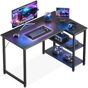 Coleshome L Shaped Gaming Desk, 100x70 cm Computer Desk, Corner Office Desk with Reversible Storage Shelves, Writing Study Table for Work Play Home Office, Black